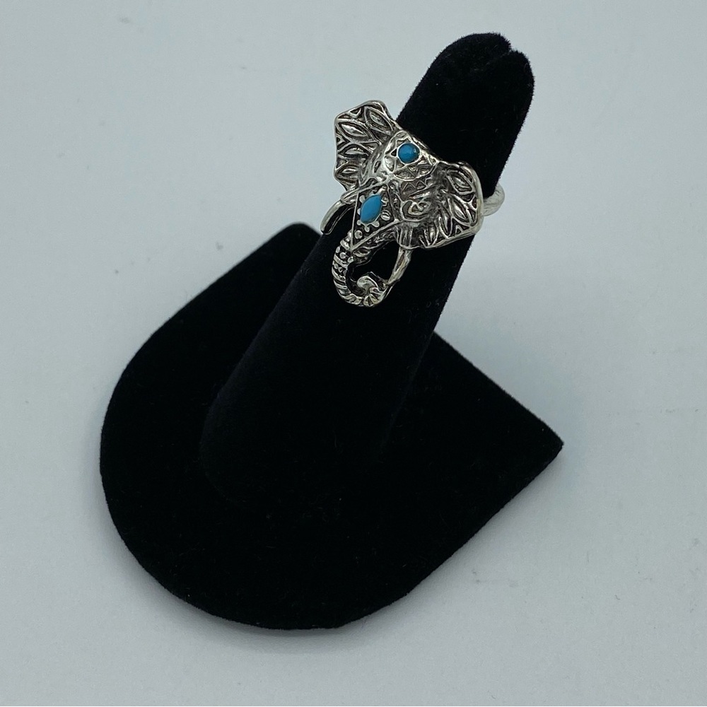 Silver Gray Bohemian Turquoise Elephant Ring - Picture 3 of 7